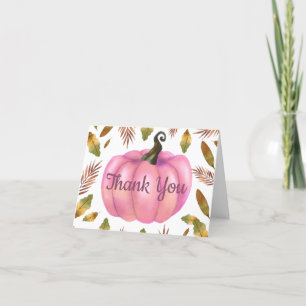 Watercolor Fall Pumpkin Pink Thank You card