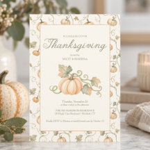 Watercolor Fall Pumpkin Thanksgiving Dinner