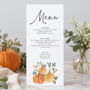 Watercolor Fall Pumpkin Thanksgiving Dinner Menu