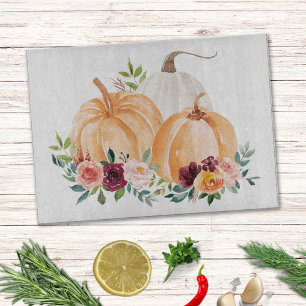 Watercolor Fall Pumpkins and Boho Flowers Cutting Board