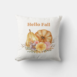 Watercolor Fall Pumpkins Farmhouse Boho  Throw Pillow