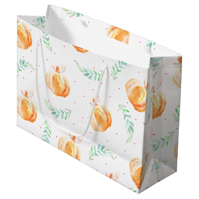 Watercolor Fall Pumpkins & Laurels Large Gift Bag (Front Angled)