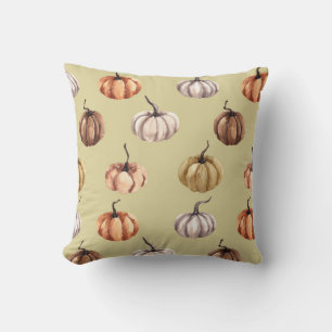 Watercolor Fall Pumpkins Modern Farmhouse Designer Throw Pillow
