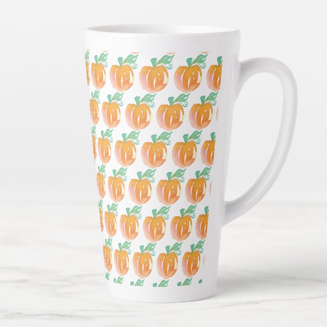 Watercolor Fall Pumpkins Orange Pattern   Latte Mug (Right)