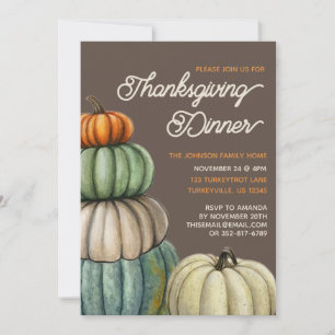 Watercolor Fall Pumpkins Thanksgiving Dinner Invitation