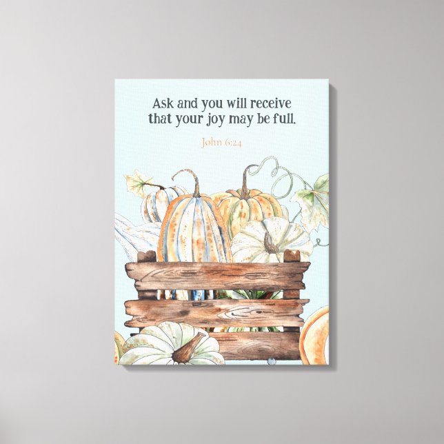 Watercolor Fall Pumpkins With Joy Bible Verse Canvas Print (Front)