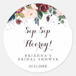 Watercolor Fall Sip Sip Hooray Bridal Shower Classic Round Sticker