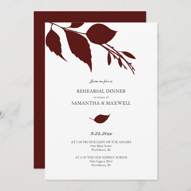 Watercolor Fall Wedding Rehearsal Dinner Invitation (Front/Back)