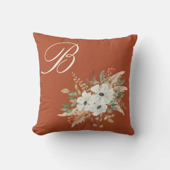 Watercolor Fall Winter Bouquet Throw Pillow (Front)