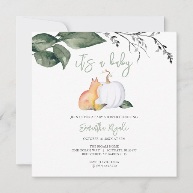 Watercolor Fall Woodland Neutral Baby Shower Invitation (Front)