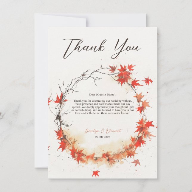 Watercolor Fall Wreath Thank You Card (Front)
