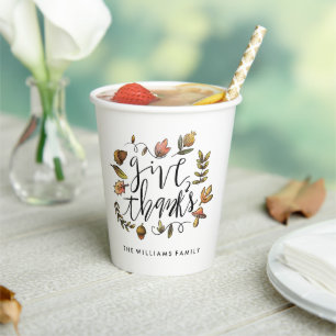 Watercolor Fall Wreath Thanksgiving Celebration Paper Cups