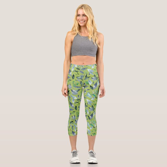Watercolor fallen leaves 6 capri leggings (Front)
