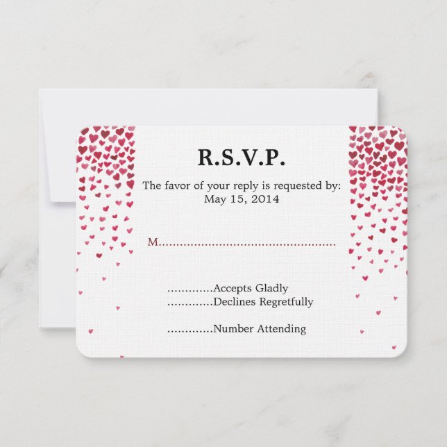 Watercolor Falling Hearts Wedding RSVP Card (Front)