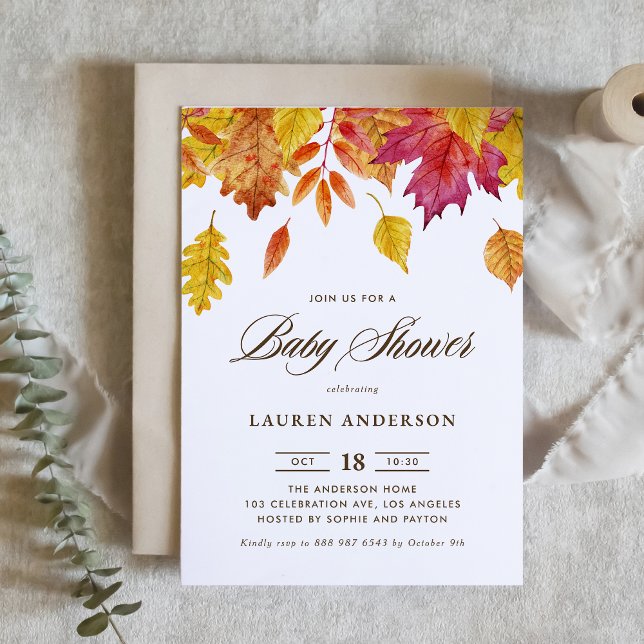 Watercolor Falling Leaves Autumn Baby Shower Invitation (Creator Uploaded)
