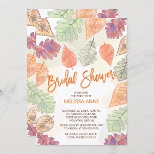 Watercolor Falling Leaves Bridal Shower Invitation