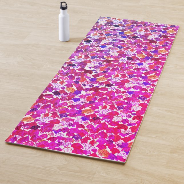 Watercolor Falling Leaves Purple Pink Leaf Pattern Yoga Mat (In Situ)