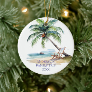 Watercolor Family Beach Trip  Ceramic Ornament