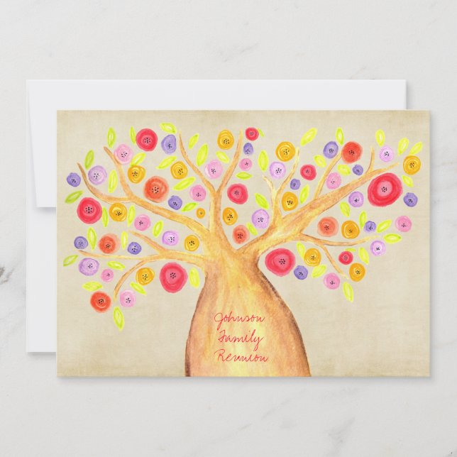 Watercolor Family Tree Reunion Party BBQ Invite (Front)