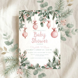 Watercolor fancy floral bow pink baby shower invitation