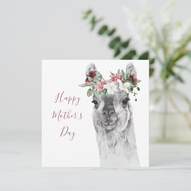 Watercolor Fancy Llama Mother's Day Card (Standing Front)