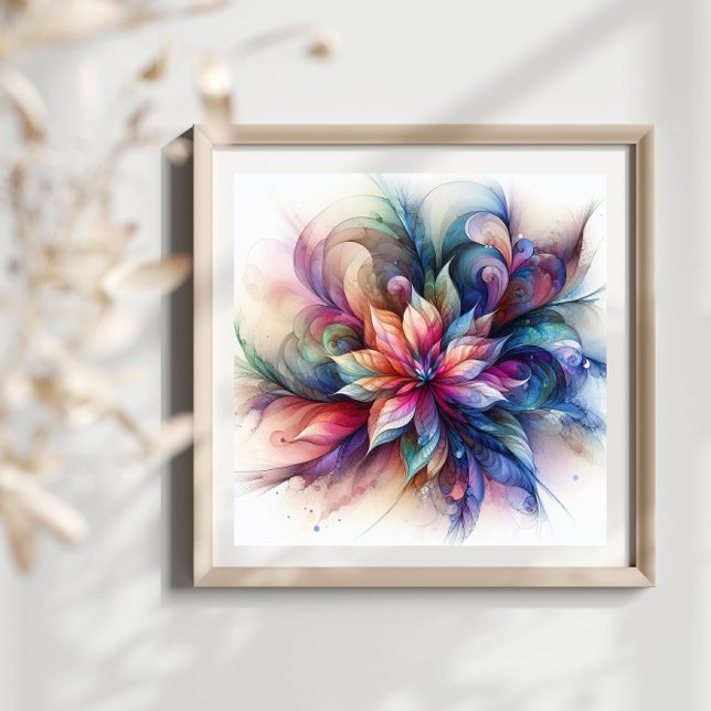 Watercolor Fantasy Abstract Modern Fractal Flower Photo Print (Creator Uploaded)