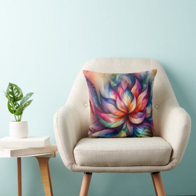 Watercolor Fantasy Abstract Modern Fractal Flower  Throw Pillow (Chair)