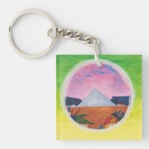 Watercolor Fantasy Dimensions Pyramid Dream Worlds Keychain