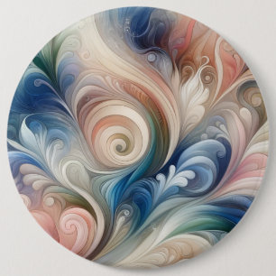 Watercolor Fantasy Floral Pastel Blue & Cream 6 Inch Round Button