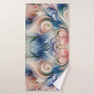 Watercolor Fantasy Floral Pastel Blue & Cream  Bath Towel