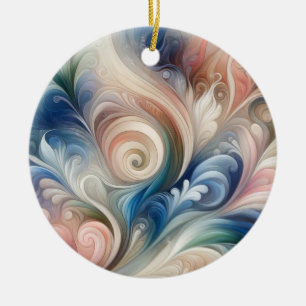 Watercolor Fantasy Floral Pastel Blue & Cream  Ceramic Ornament