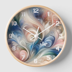 Watercolor Fantasy Floral Pastel Blue & Cream  Clock