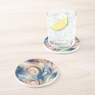 Watercolor Fantasy Floral Pastel Blue & Cream  Coaster