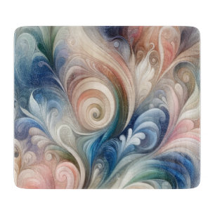 Watercolor Fantasy Floral Pastel Blue & Cream  Cutting Board