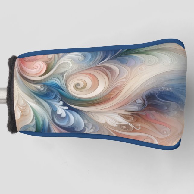 Watercolor Fantasy Floral Pastel Blue & Cream  Golf Head Cover (Front)