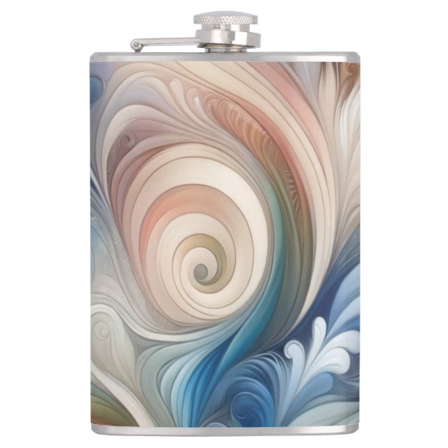 Watercolor Fantasy Floral Pastel Blue & Cream  Hip Flask (Front)