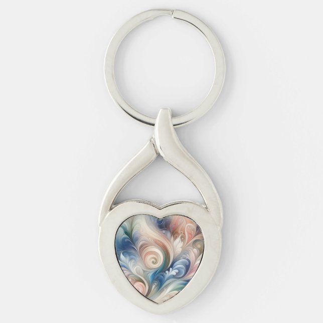 Watercolor Fantasy Floral Pastel Blue & Cream  Keychain (Front)