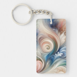 Watercolor Fantasy Floral Pastel Blue & Cream  Keychain