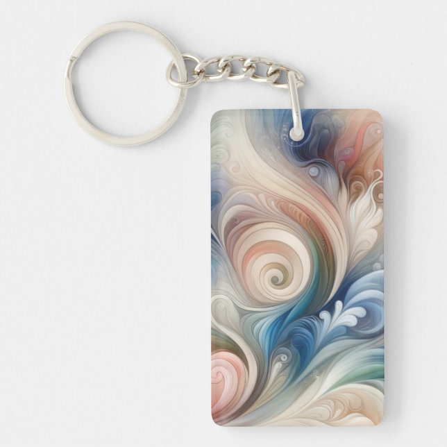 Watercolor Fantasy Floral Pastel Blue & Cream  Keychain (Front)