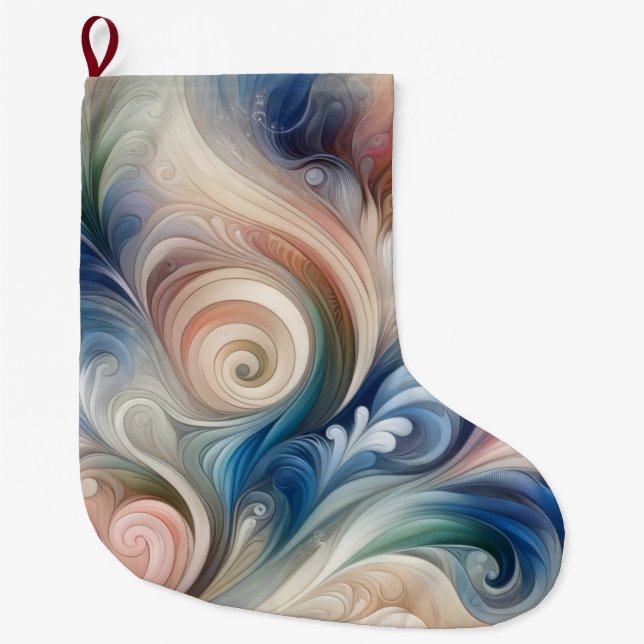 Watercolor Fantasy Floral Pastel Blue & Cream  Large Christmas Stocking (Front)