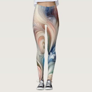Watercolor Fantasy Floral Pastel Blue & Cream  Leggings