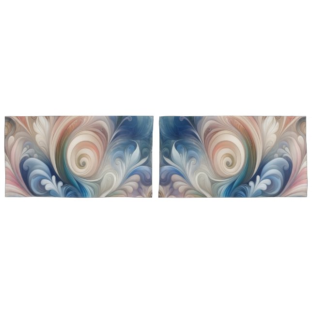 Watercolor Fantasy Floral Pastel Blue & Cream  Pillowcase (Front-Set)