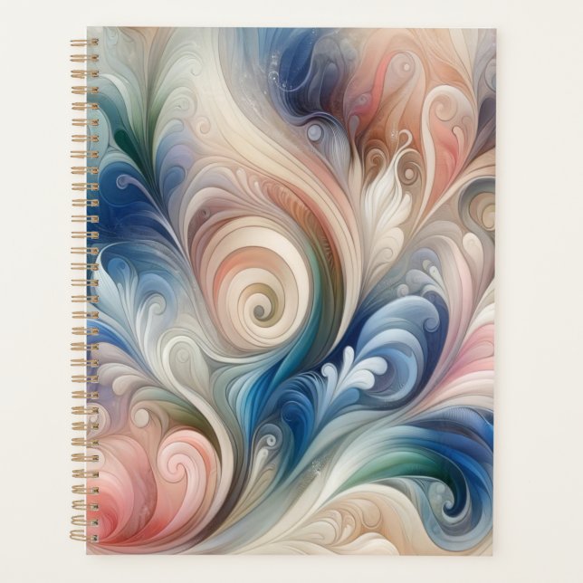 Watercolor Fantasy Floral Pastel Blue & Cream  Planner (Front)
