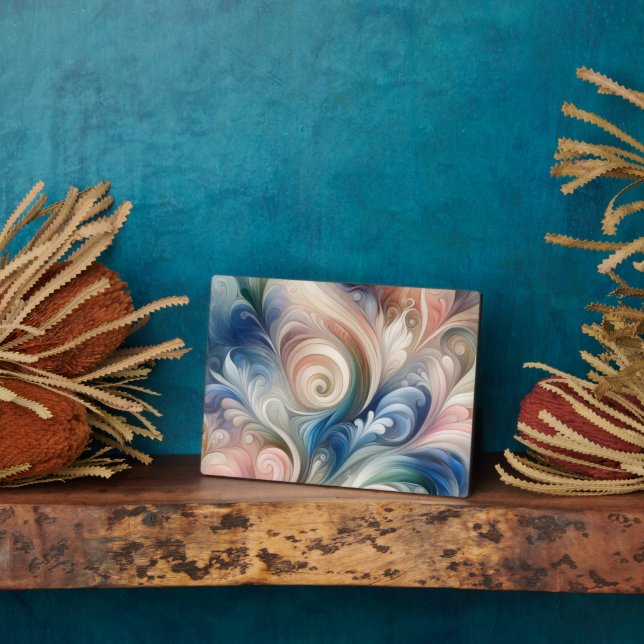 Watercolor Fantasy Floral Pastel Blue & Cream  Plaque (Side)