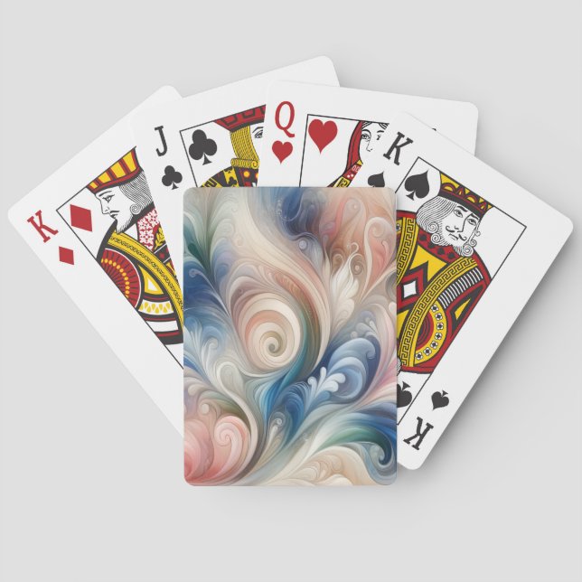 Watercolor Fantasy Floral Pastel Blue & Cream  Playing Cards (Back)
