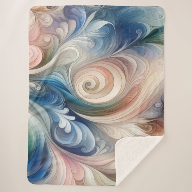 Watercolor Fantasy Floral Pastel Blue & Cream  Sherpa Blanket (Front)