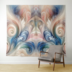 Watercolor Fantasy Floral Pastel Blue & Cream  Tapestry