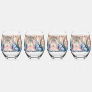 Watercolor Fantasy Floral Romantic Pattern Stemless Wine Glass