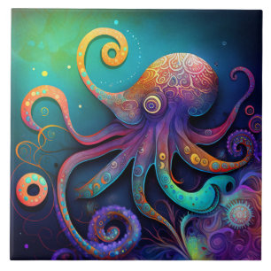 Watercolor Fantasy Octopus Tile