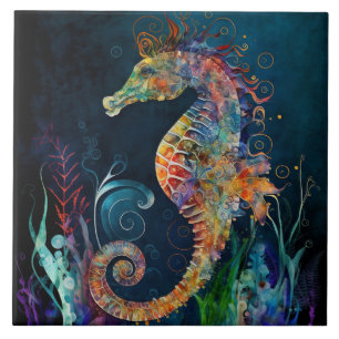 Watercolor Fantasy Seahorse Tile